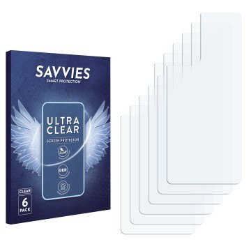 Vorderseite einer Produktverpackung mit dem Markenlogo Savvies. Daneben ist der zugehörige Displayschutz.