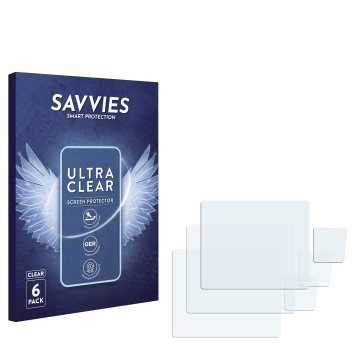 Parte frontal de un envase de producto con el logotipo de la marca Savvies. Al lado está el protector de pantalla correspondie