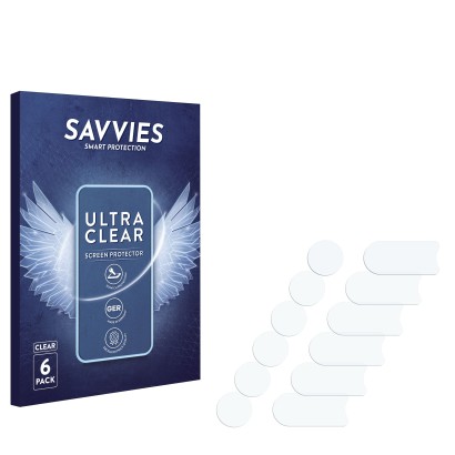 Face avant d’un emballage produit avec le logo de la marque Savvies. À côté se trouve la protection d’écran correspondante.
