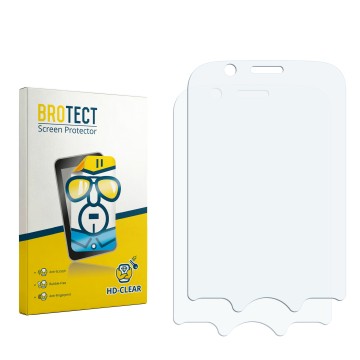 Face avant d’un emballage produit avec le logo de la marque BROTECT. À côté se trouve la protection d’écran correspondante.