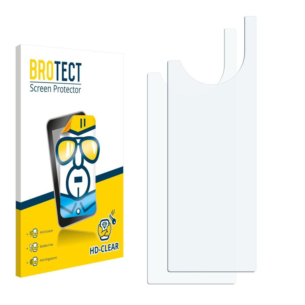 Parte frontal de un envase de producto con el logotipo de la marca BROTECT. Al lado está el protector de pantalla correspondie