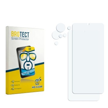 Parte frontal de un envase de producto con el logotipo de la marca BROTECT. Al lado está el protector de pantalla correspondie