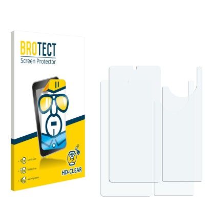 Parte frontal de un envase de producto con el logotipo de la marca BROTECT. Al lado está el protector de pantalla correspondie