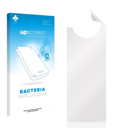 Parte frontal de un envase de producto con el logotipo de la marca upscreen. Al lado está el protector de pantalla correspondi