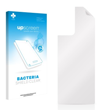 Parte frontal de un envase de producto con el logotipo de la marca upscreen. Al lado está el protector de pantalla correspondi