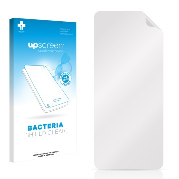 Front side of a product packaging with the brand logo upscreen. Next to it is the corresponding screen protector.