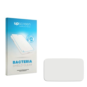 Vorderseite einer Produktverpackung mit dem Markenlogo upscreen. Daneben ist der zugehörige Displayschutz.