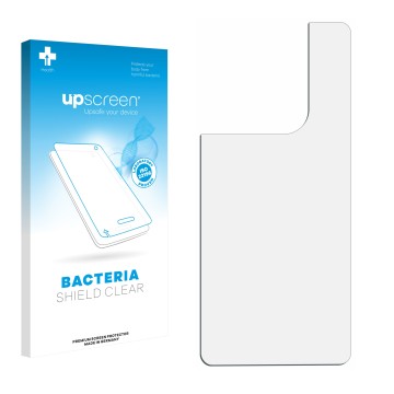 Parte frontal de un envase de producto con el logotipo de la marca upscreen. Al lado está el protector de pantalla correspondi