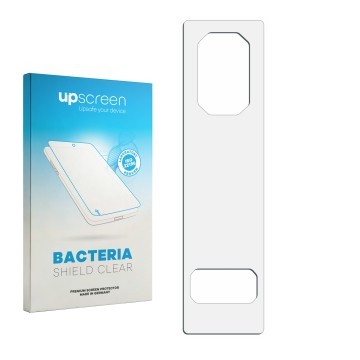 Face avant d’un emballage produit avec le logo de la marque upscreen. À côté se trouve la protection d’écran correspondante.