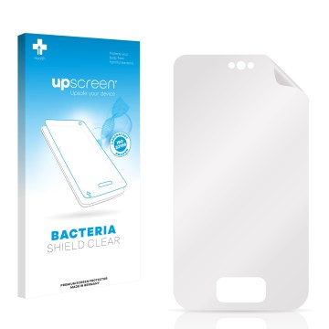 Front side of a product packaging with the brand logo upscreen. Next to it is the corresponding screen protector.