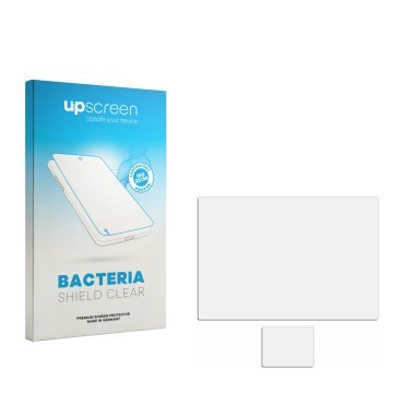 Parte frontal de un envase de producto con el logotipo de la marca upscreen. Al lado está el protector de pantalla correspondi