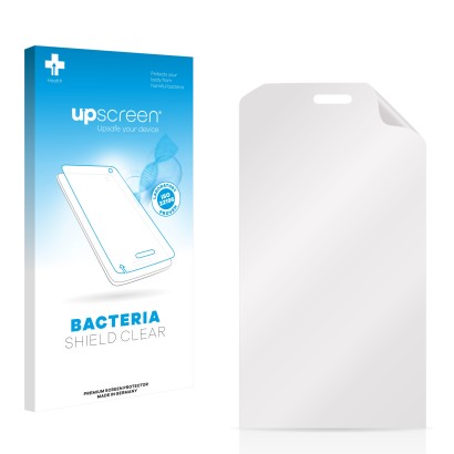 Face avant d’un emballage produit avec le logo de la marque upscreen. À côté se trouve la protection d’écran correspondante.