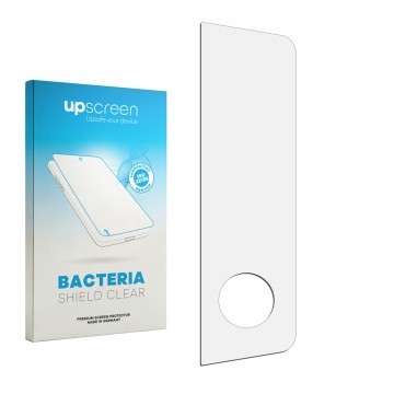 Vorderseite einer Produktverpackung mit dem Markenlogo upscreen. Daneben ist der zugehörige Displayschutz.