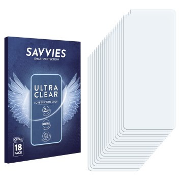 Vorderseite einer Produktverpackung mit dem Markenlogo Savvies. Daneben ist der zugehörige Displayschutz.