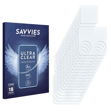 Parte frontal de un envase de producto con el logotipo de la marca Savvies. Al lado está el protector de pantalla correspondie
