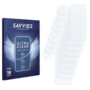 Parte frontale di una confezione del prodotto con il logo del marchio Savvies. Accanto si trova la protezione per lo schermo c