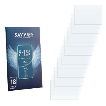 Face avant d’un emballage produit avec le logo de la marque Savvies. À côté se trouve la protection d’écran correspondante.