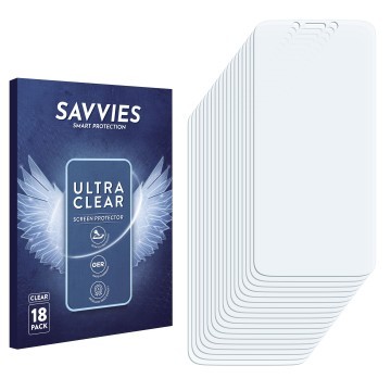 Face avant d’un emballage produit avec le logo de la marque Savvies. À côté se trouve la protection d’écran correspondante.