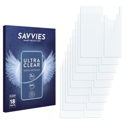 Front side of a product packaging with the brand logo Savvies. Next to it is the corresponding screen protector.