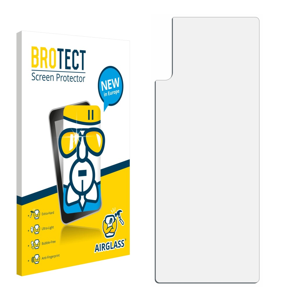 Face avant d’un emballage produit avec le logo de la marque BROTECT. À côté se trouve la protection d’écran correspondante.