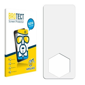 Parte frontal de un envase de producto con el logotipo de la marca BROTECT. Al lado está el protector de pantalla correspondie