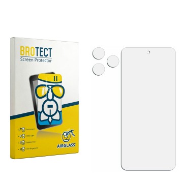 Parte frontal de un envase de producto con el logotipo de la marca BROTECT. Al lado está el protector de pantalla correspondie