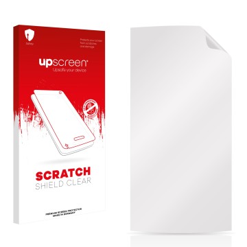 Face avant d’un emballage produit avec le logo de la marque upscreen. À côté se trouve la protection d’écran correspondante.