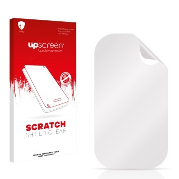 Vorderseite einer Produktverpackung mit dem Markenlogo upscreen. Daneben ist der zugehörige Displayschutz.