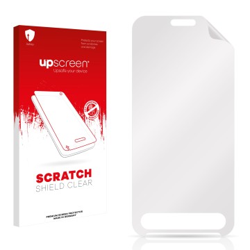 Face avant d’un emballage produit avec le logo de la marque upscreen. À côté se trouve la protection d’écran correspondante.