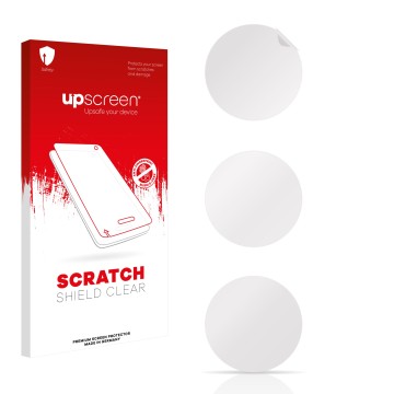 Parte frontal de un envase de producto con el logotipo de la marca upscreen. Al lado está el protector de pantalla correspondi