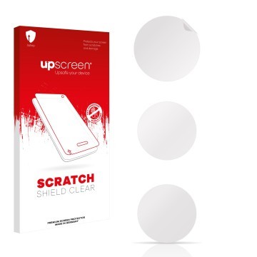Parte frontale di una confezione del prodotto con il logo del marchio upscreen. Accanto si trova la protezione per lo schermo 