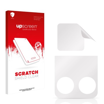 Face avant d’un emballage produit avec le logo de la marque upscreen. À côté se trouve la protection d’écran correspondante.