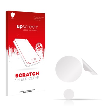 Face avant d’un emballage produit avec le logo de la marque upscreen. À côté se trouve la protection d’écran correspondante.