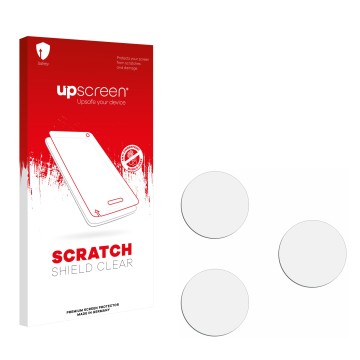 Vorderseite einer Produktverpackung mit dem Markenlogo upscreen. Daneben ist der zugehörige Displayschutz.