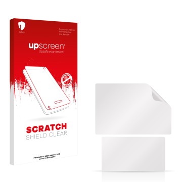 Face avant d’un emballage produit avec le logo de la marque upscreen. À côté se trouve la protection d’écran correspondante.