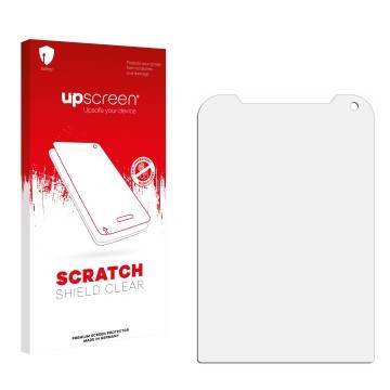 Face avant d’un emballage produit avec le logo de la marque upscreen. À côté se trouve la protection d’écran correspondante.