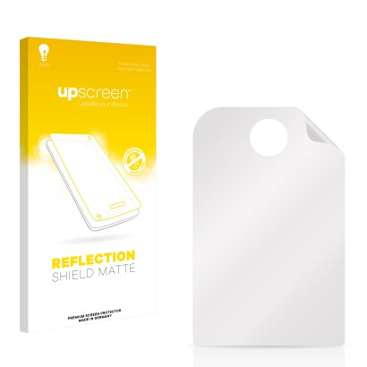 Parte frontal de un envase de producto con el logotipo de la marca upscreen. Al lado está el protector de pantalla correspondi