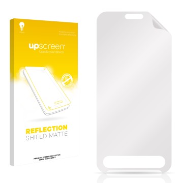 Face avant d’un emballage produit avec le logo de la marque upscreen. À côté se trouve la protection d’écran correspondante.