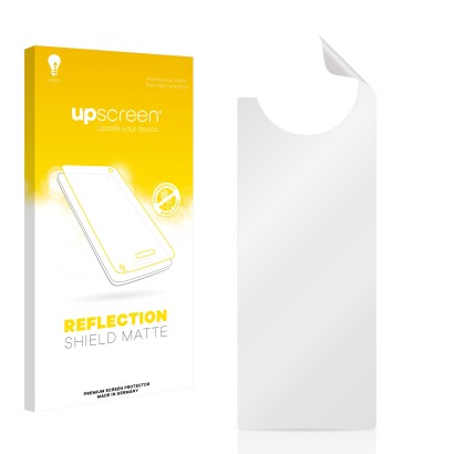 Parte frontal de un envase de producto con el logotipo de la marca upscreen. Al lado está el protector de pantalla correspondi