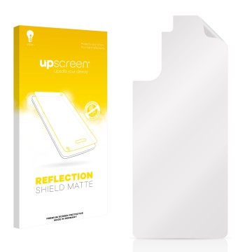 Parte frontal de un envase de producto con el logotipo de la marca upscreen. Al lado está el protector de pantalla correspondi