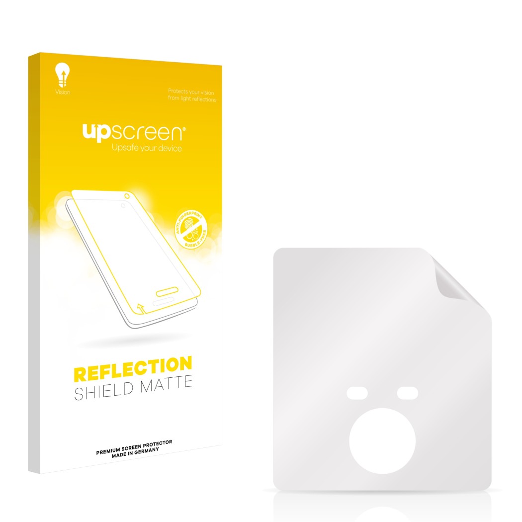 Front side of a product packaging with the brand logo upscreen. Next to it is the corresponding screen protector.