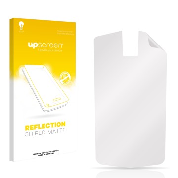 Parte frontal de un envase de producto con el logotipo de la marca upscreen. Al lado está el protector de pantalla correspondi