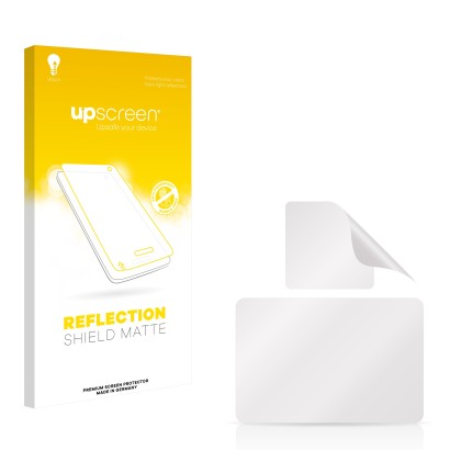 Parte frontale di una confezione del prodotto con il logo del marchio upscreen. Accanto si trova la protezione per lo schermo 