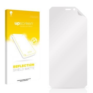 Parte frontale di una confezione del prodotto con il logo del marchio upscreen. Accanto si trova la protezione per lo schermo 