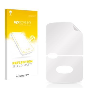 Vorderseite einer Produktverpackung mit dem Markenlogo upscreen. Daneben ist der zugehörige Displayschutz.