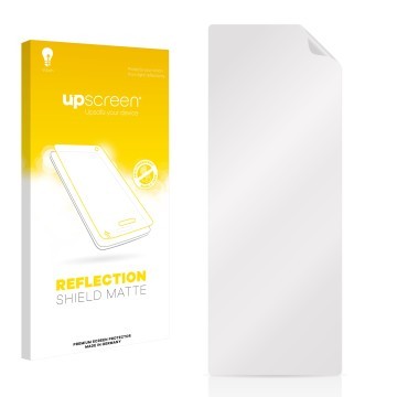 Vorderseite einer Produktverpackung mit dem Markenlogo upscreen. Daneben ist der zugehörige Displayschutz.