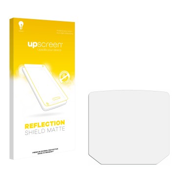Vorderseite einer Produktverpackung mit dem Markenlogo upscreen. Daneben ist der zugehörige Displayschutz.