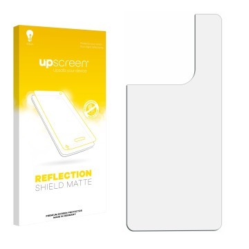 Parte frontale di una confezione del prodotto con il logo del marchio upscreen. Accanto si trova la protezione per lo schermo 