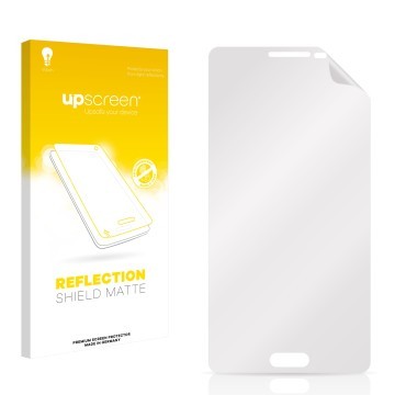 Parte frontal de un envase de producto con el logotipo de la marca upscreen. Al lado está el protector de pantalla correspondi