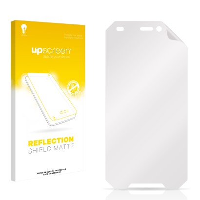 Parte frontale di una confezione del prodotto con il logo del marchio upscreen. Accanto si trova la protezione per lo schermo 